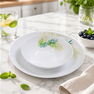 Assiettes rondes en céramique blanche, look soigné et premium